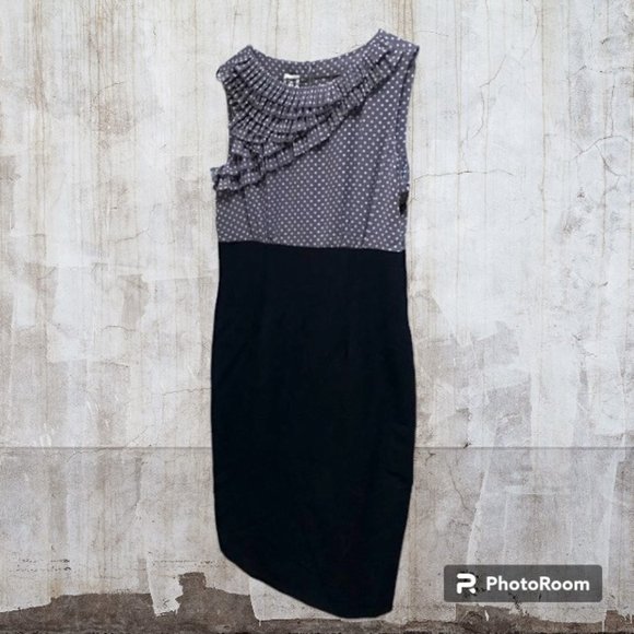 Anne Klein Dresses & Skirts - Gorgeous Anne Klein Ruffle Polka Dot Dress in Taupe & Black